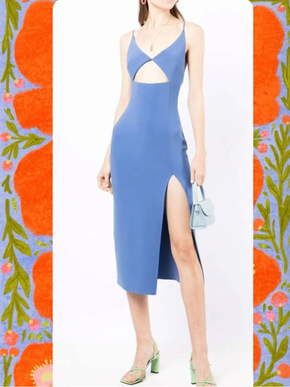 bec + bridge Dusty Blue Cutout Midi Dress with Side Slit spaghetti strap sz 8/M